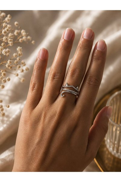 ArzaCollection Stainless Steel Layered Ring - Silver Adjustable Zircon Stone ...