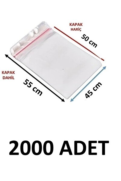 MTKardeşler 2000 Pieces 45 X 50+5 cm Adhesive Transparent Opp Bags 45X55 Opp ...