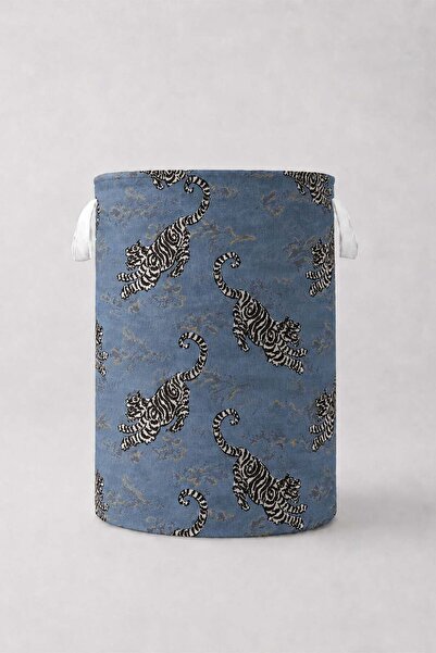 dekomall home & living Tiger Patterned Laundry Basket 36X50 cm - Blue