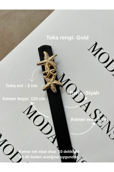 LİA KEMER 4-Piece Medal Starfish Buckle Belt Waist Belt Jacket Belt Dress Belt Trouser Belt