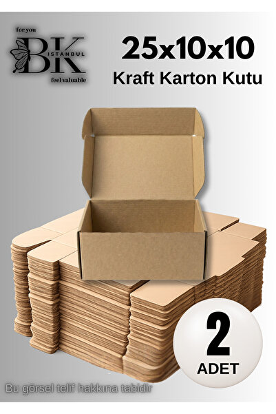 bkistanbul 25x10x10 cm E-Ticaret Kargo Kutusu 2 Adet Kilitli Kraft Kutu 2'li