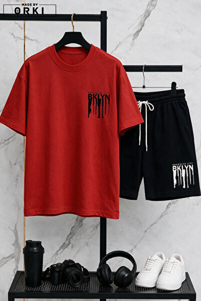 EFFRENATU Bklyn Printed Oversized Unisex T-Shirt & Black Shorts Set