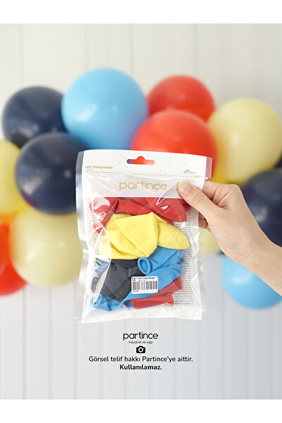 partince 12 Adet Standart Boy 12'' Mavi Rota Karışım Renk Balonlar