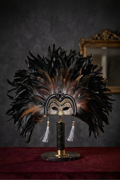 Venemask Seraphina: Luxurious Black Joker Feather Venetian Mask