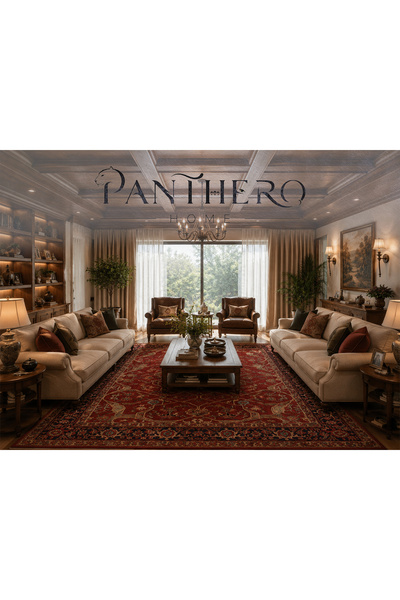 Panthero Home Bordo Kırmızı Klasik Oryantal Desenli Kaymaz Taban Süngerli Yık...