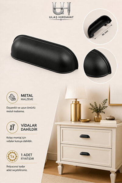 Ulaş Hırdavat Metal Siyah Çanak Kulp Tas Midye Kulbu Modern Retro Rustik Dola...