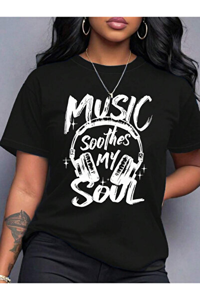 Astogria13 تي شيرت نسائي من Chiquease بطباعة 'Music Soothes My Soul' وشعار عل...