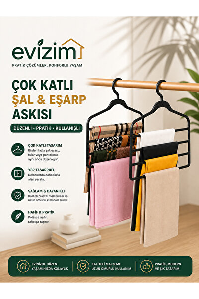Evizim Dolap Düzenleyici Çok Katlı Askılık Pantolon Şal Eşarp Elbise Askısı