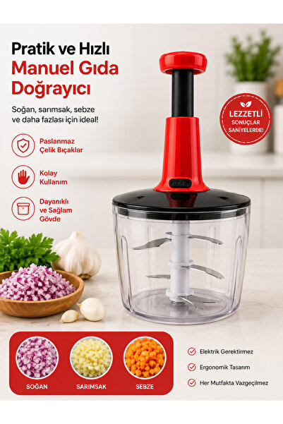 SELÇUK Manual Food Chopper 5 Blades Practical Vegetable and Fruit Chopper wit...