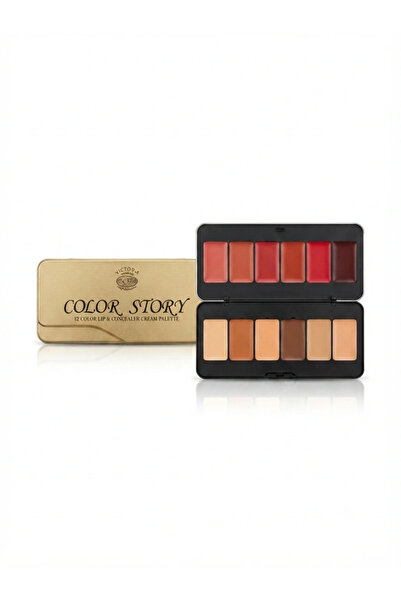 Victoria Color Story Multi-use Palette by – 12 colors (Lipstick + Cream Conce...