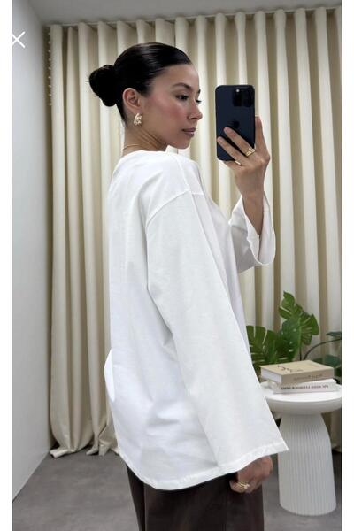 vipelmoda Oversize Bisiklet Yaka Geniş Uzun Kol Bluz