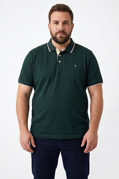 Jack & Jones Plus تي شيرت رجالي بياقة بولو مقاس كبير وأكمام قصيرة 12143859