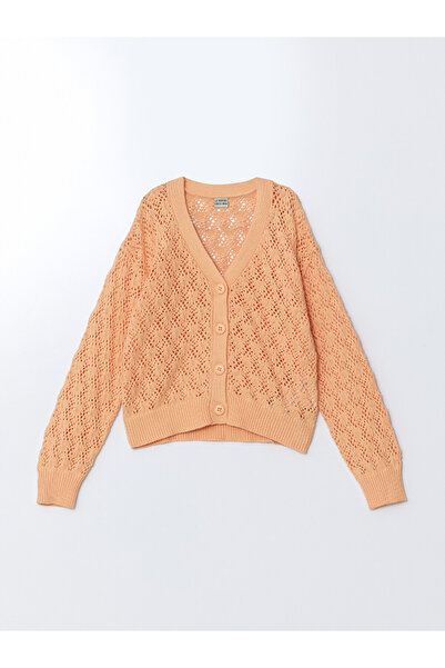 LC Waikiki Cardigan tricotat pentru fete, cu decolteu în V și model perforat