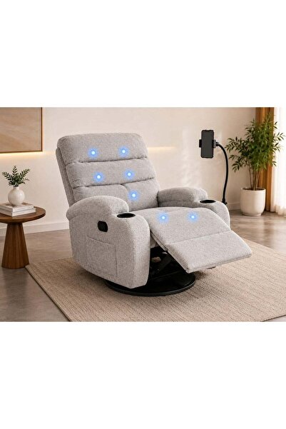 Relax Smart Recliner Chair with Vibration Massage Feature, Swivel, Grey