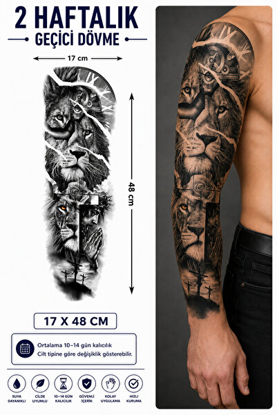medink tattoo 2 Hafta kalıcı Aslan Tam Kol Kaplama Geçici Dövme Sticker Tatto...