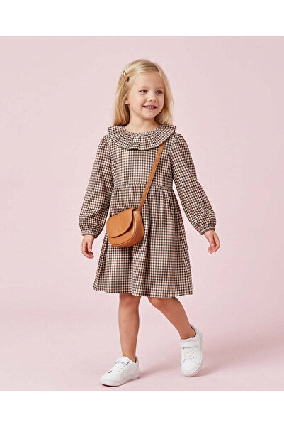 REDTAG Girls Beige Flannel Check Dress