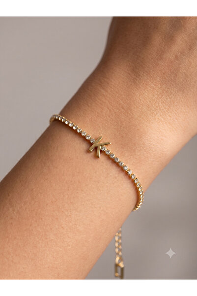 BİJU YILMAZ Steel Letter Bracelet with Stones