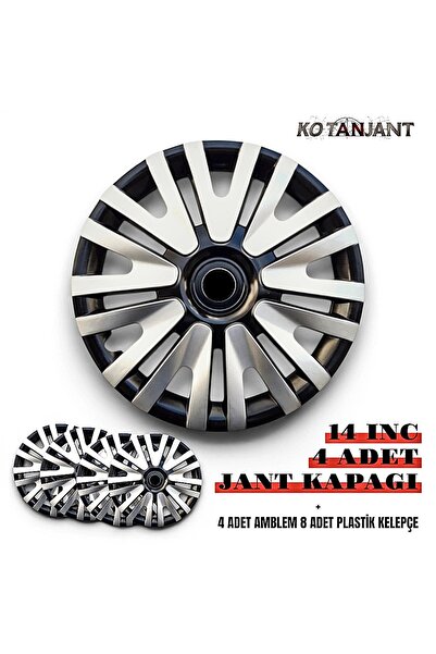 Kotanjant OPEL CORSA 14 Inc Jant Kapağı 4'lü Set Siyah Gümüş + 4 Amblem + 8 C...