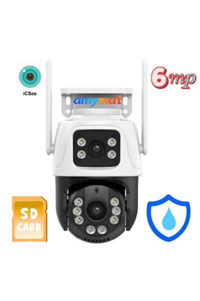 AMYMAT Εξωτερική Κάμερα Παρακολούθησης WiFi 6MP, Διπλού Φακού PTZ, Έξυπνο Ζου...