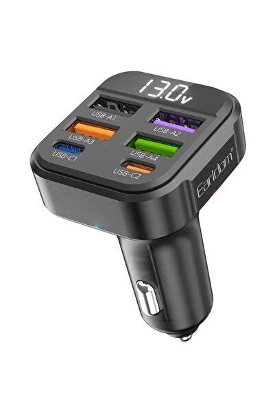 Earldom CC43 45W 7-in-1 Fast Car Charger – 6-Port USB & 2 USB-C with LED Volt...