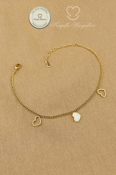 Keyifli Hayaller 316L Steel Anklet |   Heart Chain Steel Anklet 21+5 cm Non-T...
