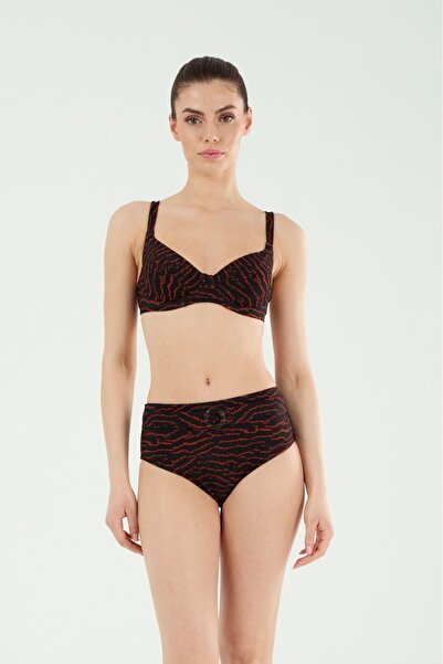 Louren Women's Black Patterned High Waist Removable Covered Underwire Tighten...