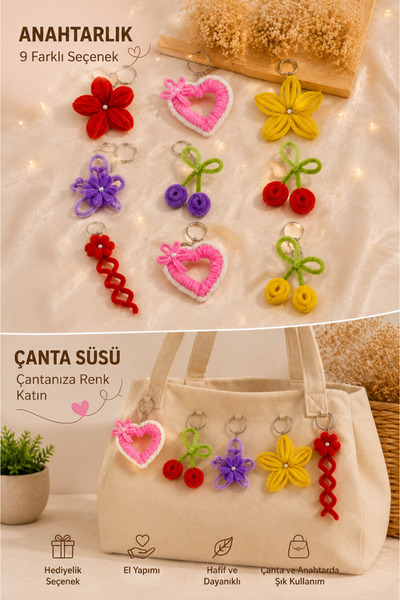 Last Summer Design Şönil Tel Anahtarlık ve Çanta Süsü 5li Paket – 9 Farklı Mo...