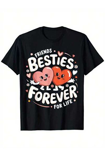 9JY تي شيرت لطيف لعيد الحب للصديقات المقربات - طباعة شعار BFF على شكل قلب بال...