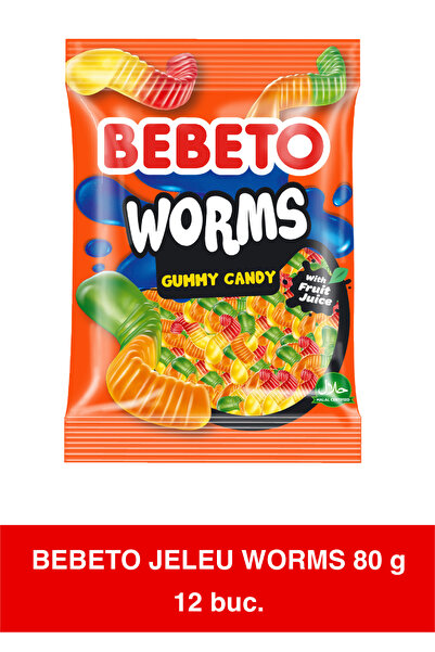 BEBETO Jeleuri acide în formă de viermi, gumate, cu gust de fructe și acrișoa...