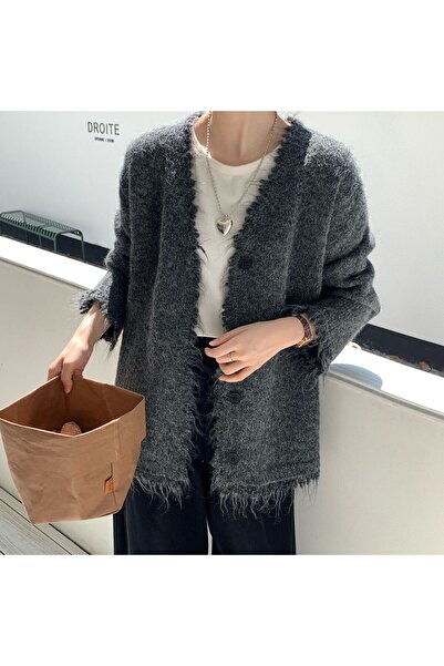 NATUFIAN STORE Women's Tassel Detailed Soft Oversize Basic Knitwear Cardigan