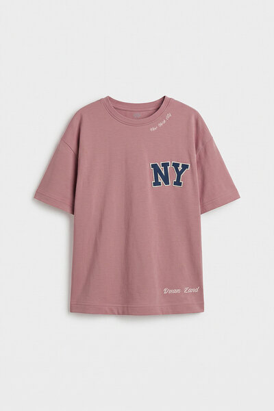TOMMY LIFE Gül Kurusu Oversize Short Sleeve Printed Girls' T-Shirt - 75174