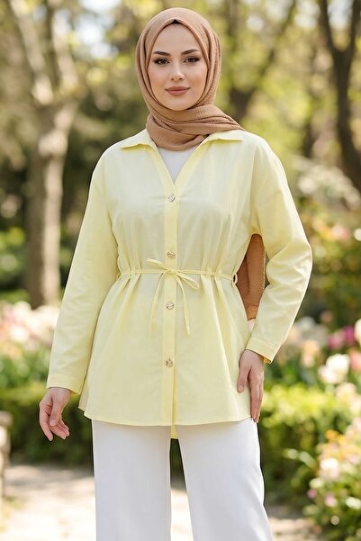 TOFİSA Pile Detaylı Tunik Sari - 28724-SARI