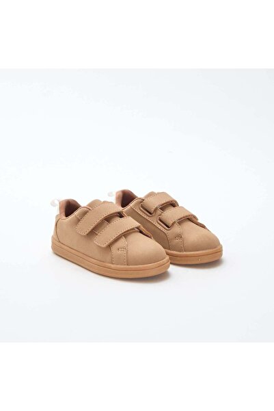 KIABI Two-tone Suede-Effect Low-Top Sneakers with Hook-and-Loop Fastener BROWN