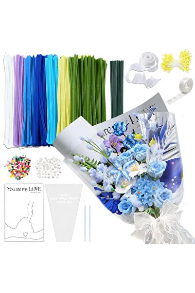 OEM Pipe Cleaner Craft Kit 622pc 7 Colours with Floral Wire & Ribbons DIY Flo...