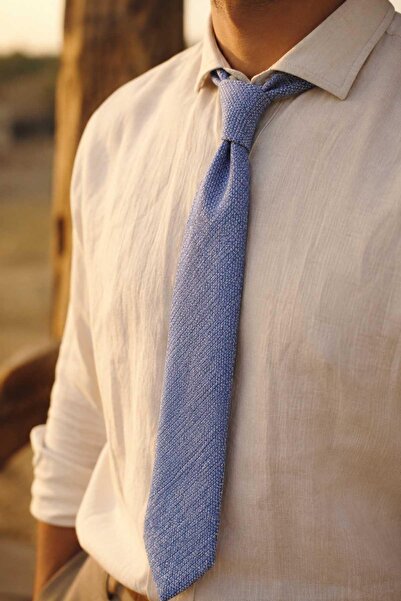 Kravatkolik Light Blue White Classic Linen Tie Kk13843
