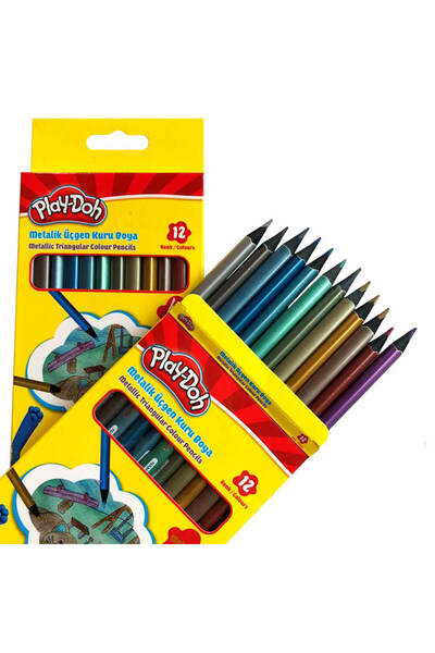 Play Doh PLAY-DOH PLAY-KU025 KURUBOYA ÜÇGEN METALİK SİYAH LATA 12 RENK