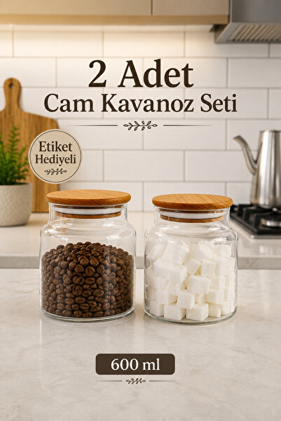 Zivora Home 2'li 600 ml Ahşap Kapaklı Cam Saklama Kavanozu – Kahve Şeker Baha...