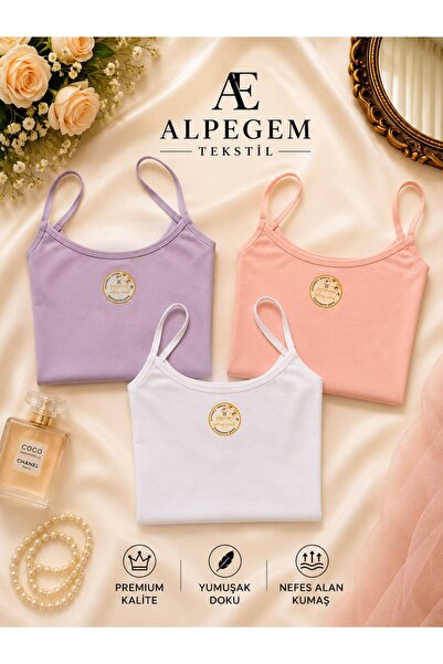 Alpegem Tekstil ALPEGEM 3'lü Set % 100 Pamuklu İnce Askılı Atlet Yumuşak Doku...