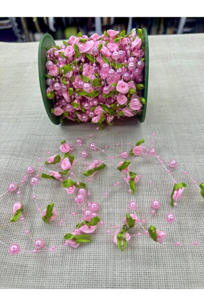KAYA ARNİCA TEKSTİL Pink Pearl and Rose Ribbon – Decorative Satin Rose Pearl ...