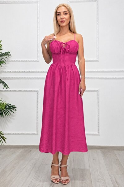 FashionForYou Rochie midi Ariella cu bretele reglabile și țesătură creponată,...
