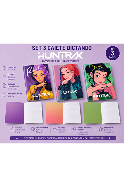 Ingift Σετ 3 τεμαχίων Huntrix A5 Τετράδια Δικτάνσεως - 48 Φύλλα, Χαρτί 80 g/m...