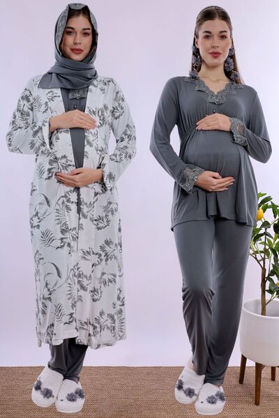 ByLohusa Hijab-Friendly Soft Textured Cotton Robe Maternity Pajama Set Effort...