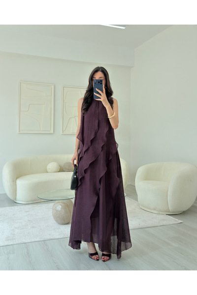 LUUNA STORE MÜRDÜM FIRFIRLI MAXİ ELBİSE
