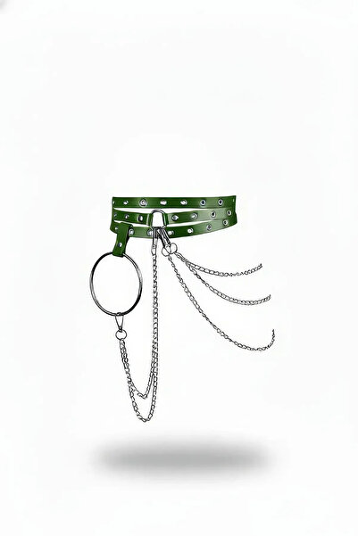 Angels Passion Khaki Women's Belt Chain Detailed Studded Triple Waist Accessory