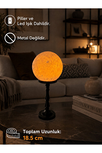 B2 Studio Ay Küresi Dekoratif LED Masa Lambası Pilli Gece Lambası 18,5 cm
