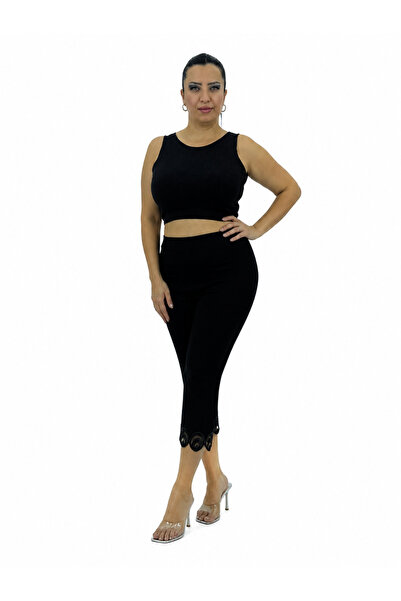 Ramelya Plus Size Lycra Women's Capri Pants with Elastic Waist and Embroidere...