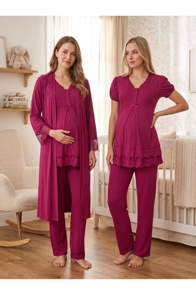 Lohusa Homewear New Season Fuchsia Summer Stylish Lace Detailed Design Short ...