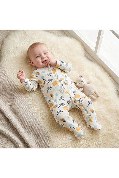 Juniors Printed Sleepsuit with Long Sleeves and Zip Closure