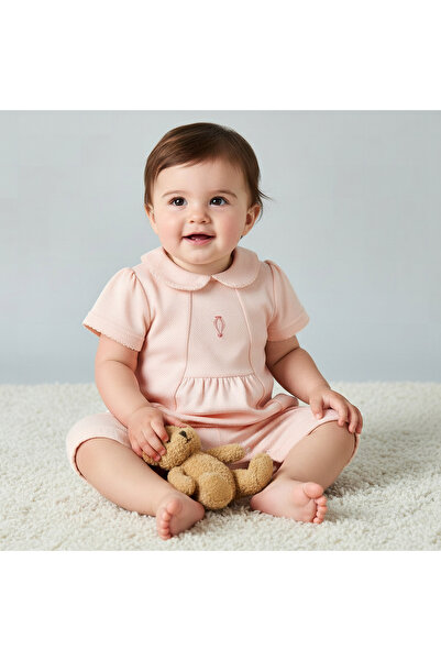 giggles Collared Short Sleeves Romper with Embroidery