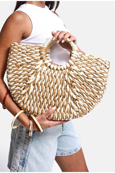 it's basic Beige Special Hand-Embroidered Paper Braided Design Handbag